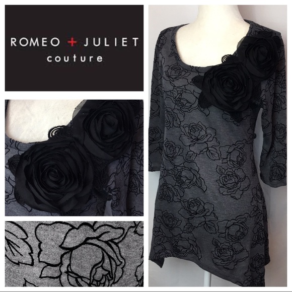 Tops - Romeo & Juliet 3/4 Slv Rose Ptrn Appliqué Tunic